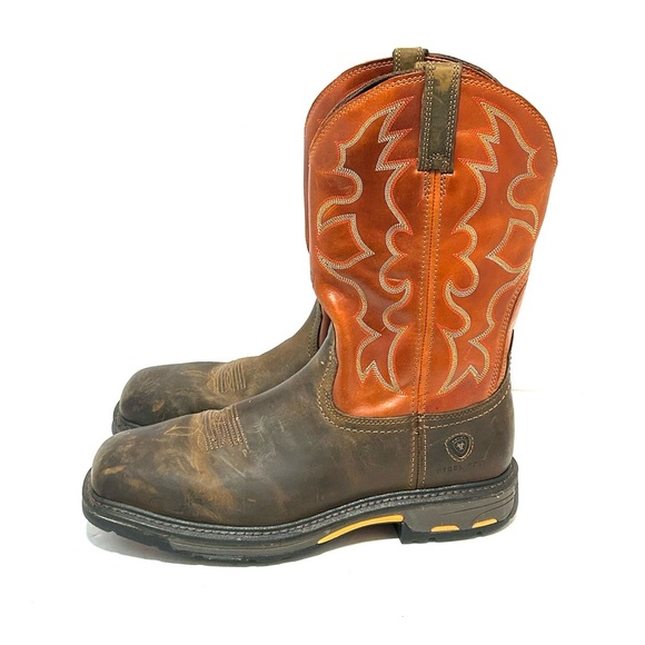 Ariat WorkHog Mens 14D Pull-On Western Boots Steel Toe 100D6961 Brown Orange - Picture 3 of 15